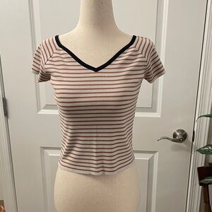 Striped V-Neck Women Top